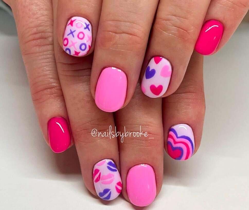 colorful Valentines nail designs