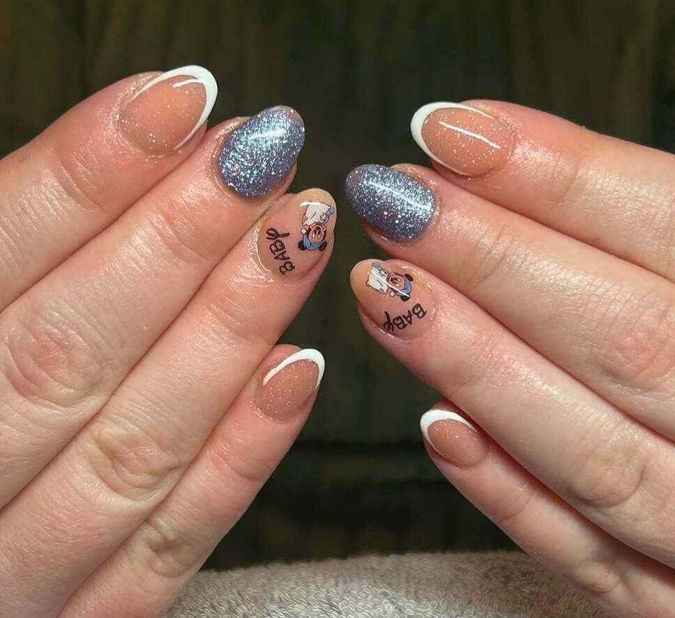 glitter blue baby shower nails