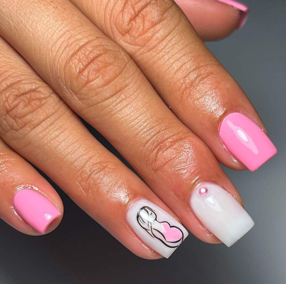 pink baby shower nail with mommy silhoutte