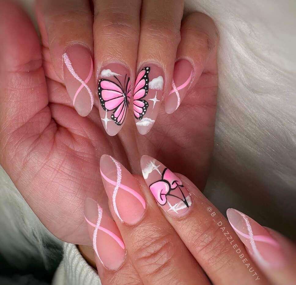 pink butterfly nail designs