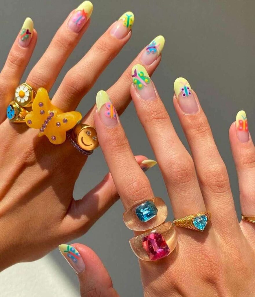 colorful butterfly nail designs