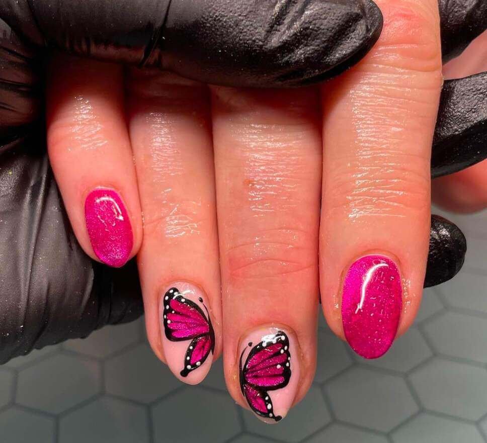 hot pink butterfly nail ideas