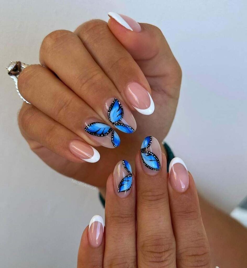 blue butterfly nail art