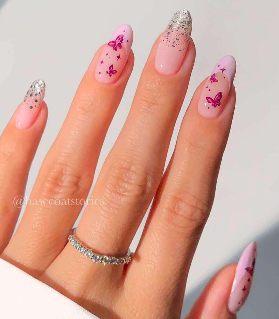 pink butterfly nail art