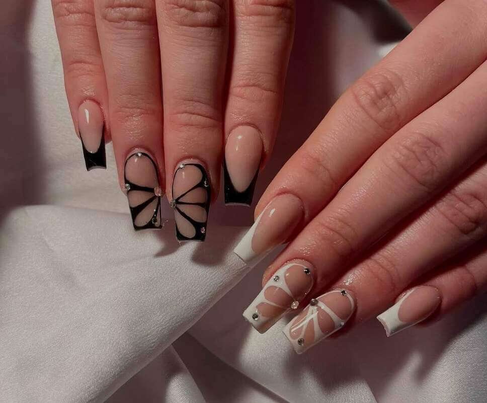 black and white butterfly nail ideas