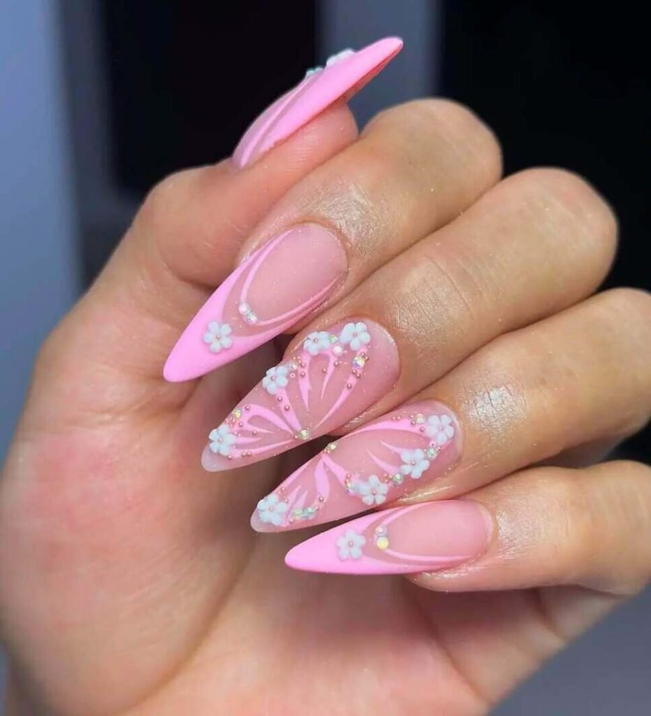 pastel pink butterfly nails