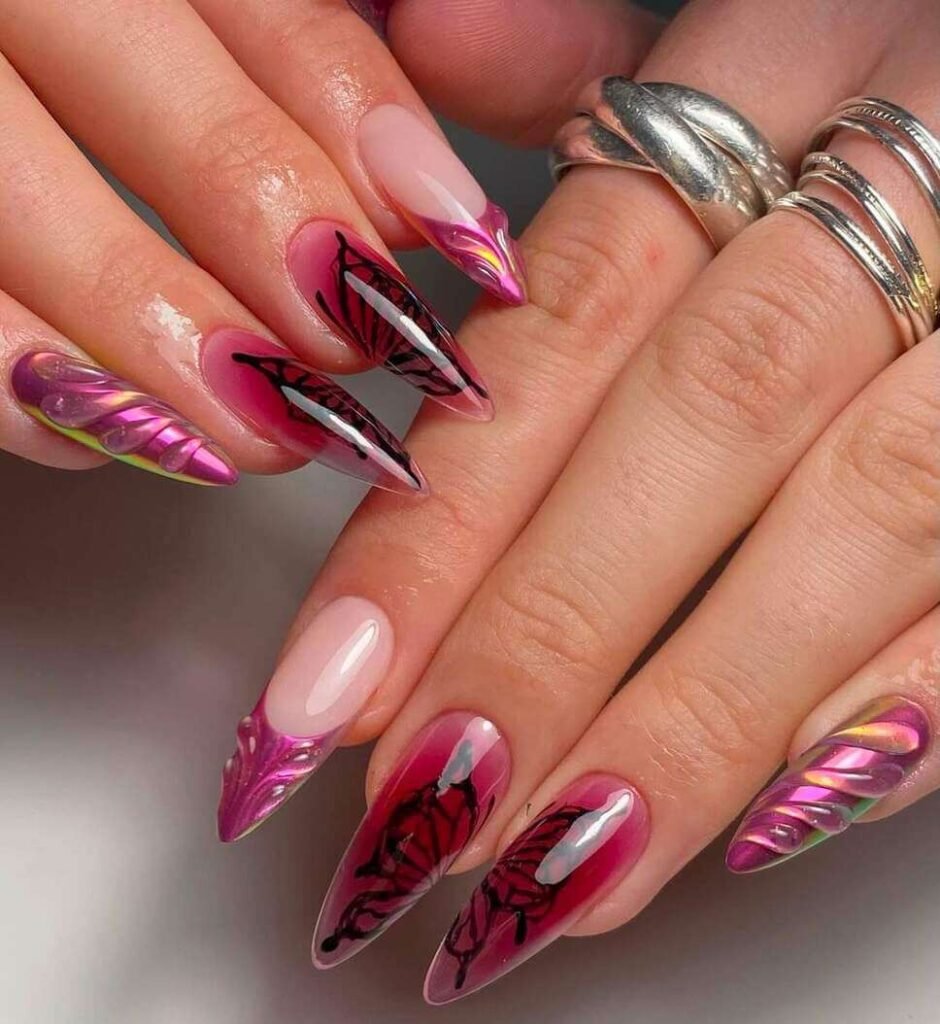 long butterfly nail designs