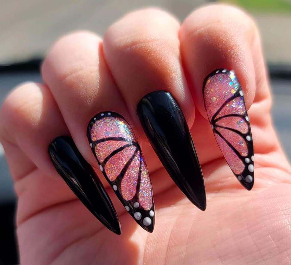 black butterfly nail ideas