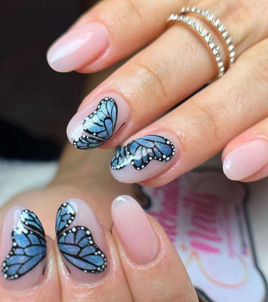 blue butterfly nail designs