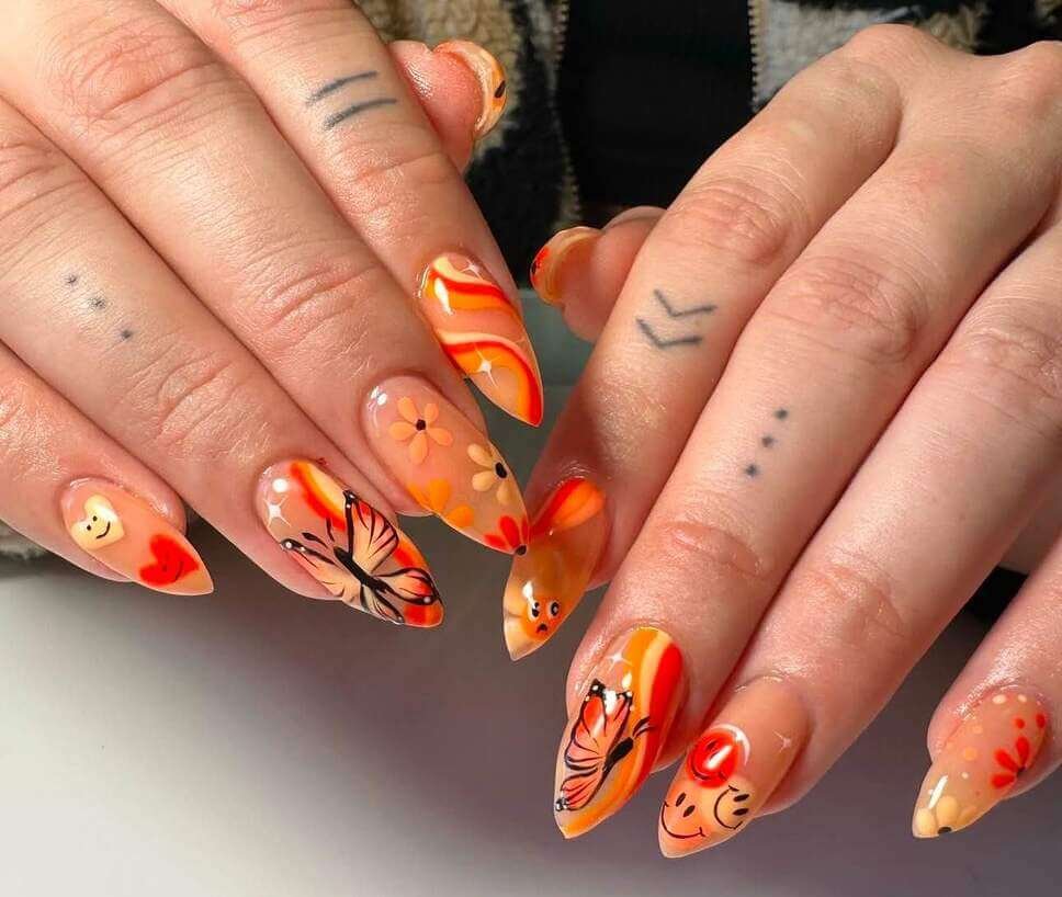 orange butterfly nail ideas