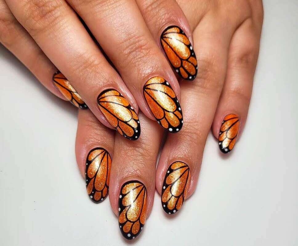 orange butterfly nails