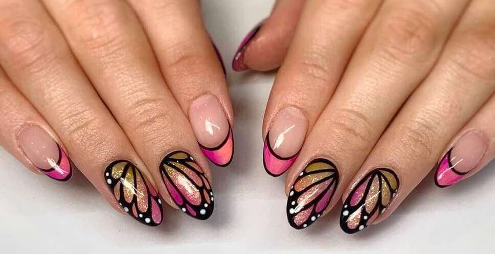 pink butterfly nails