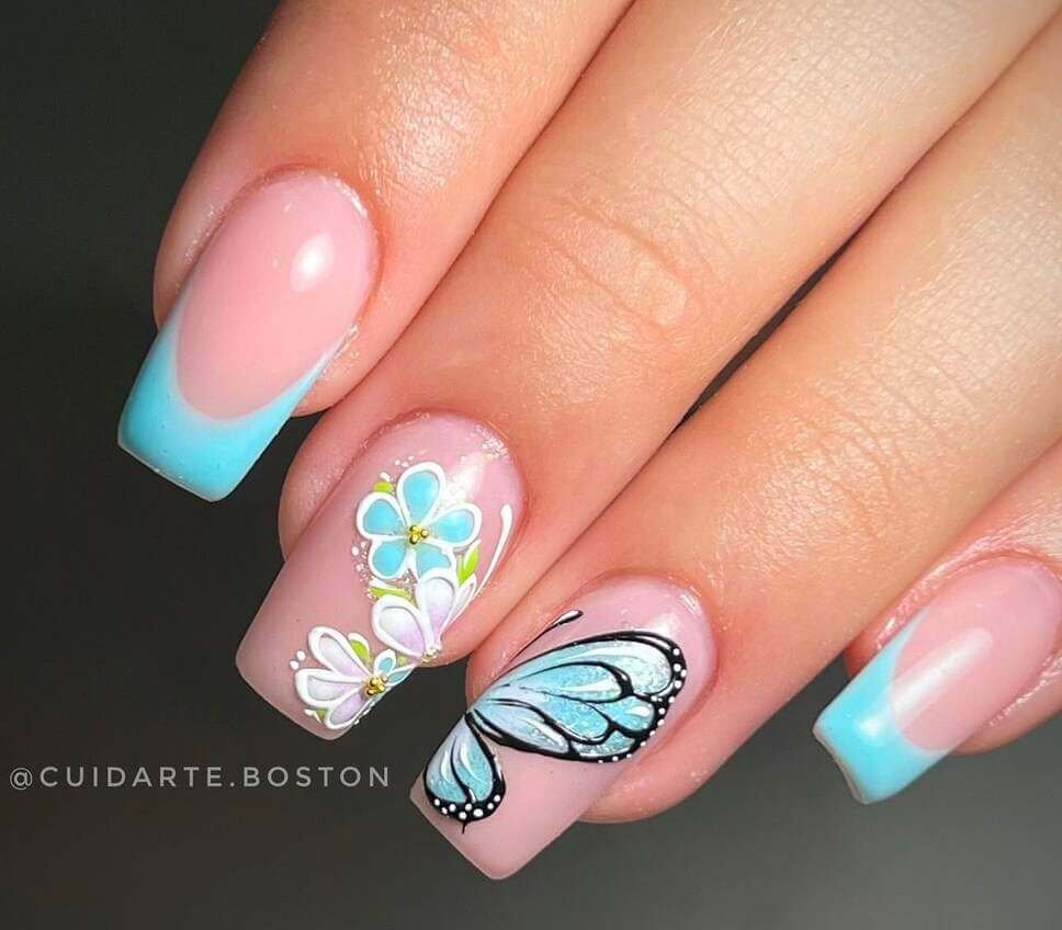 blue butterfly nails ideas