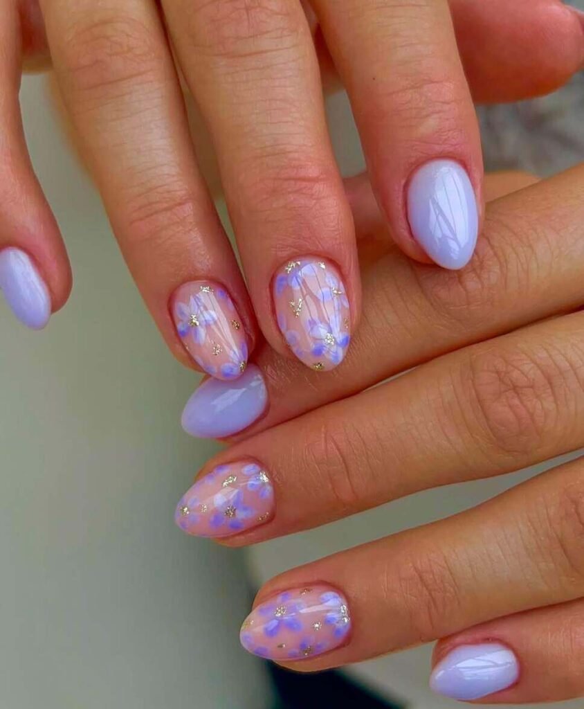 purple floral pastel nails