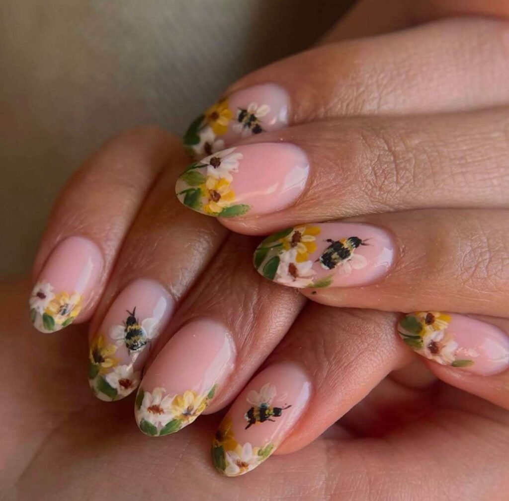 bee and flower nail art