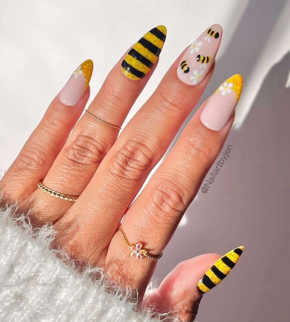 stripped bee nail designs