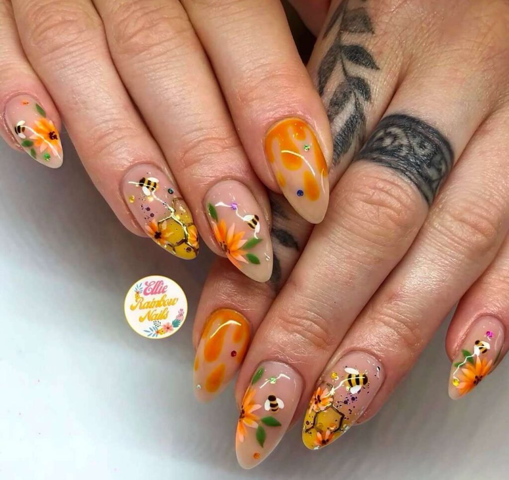 orange bee nails