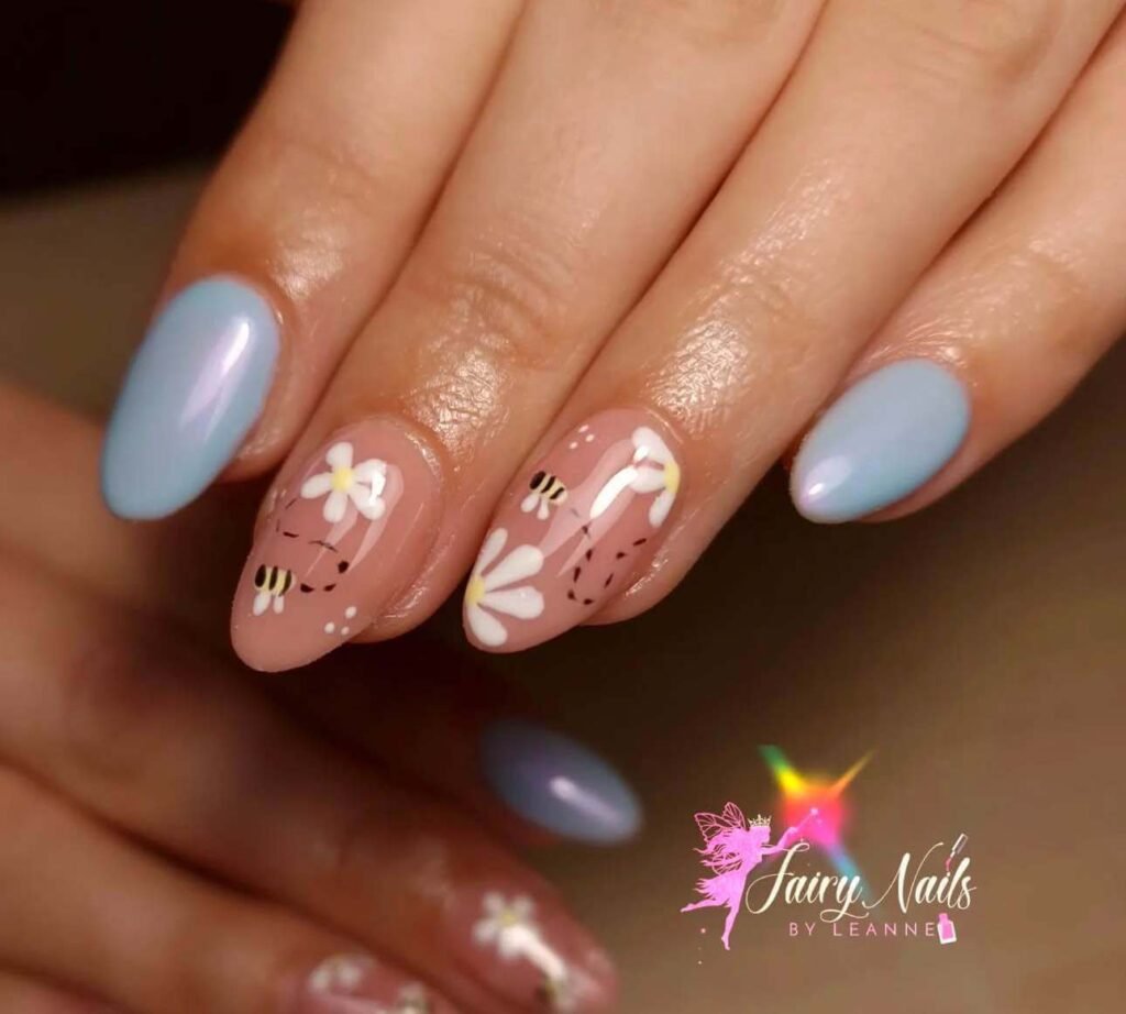 light blue bee nail designs