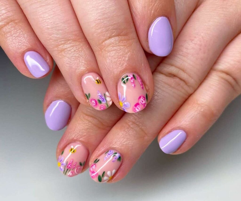 lavander bee nails