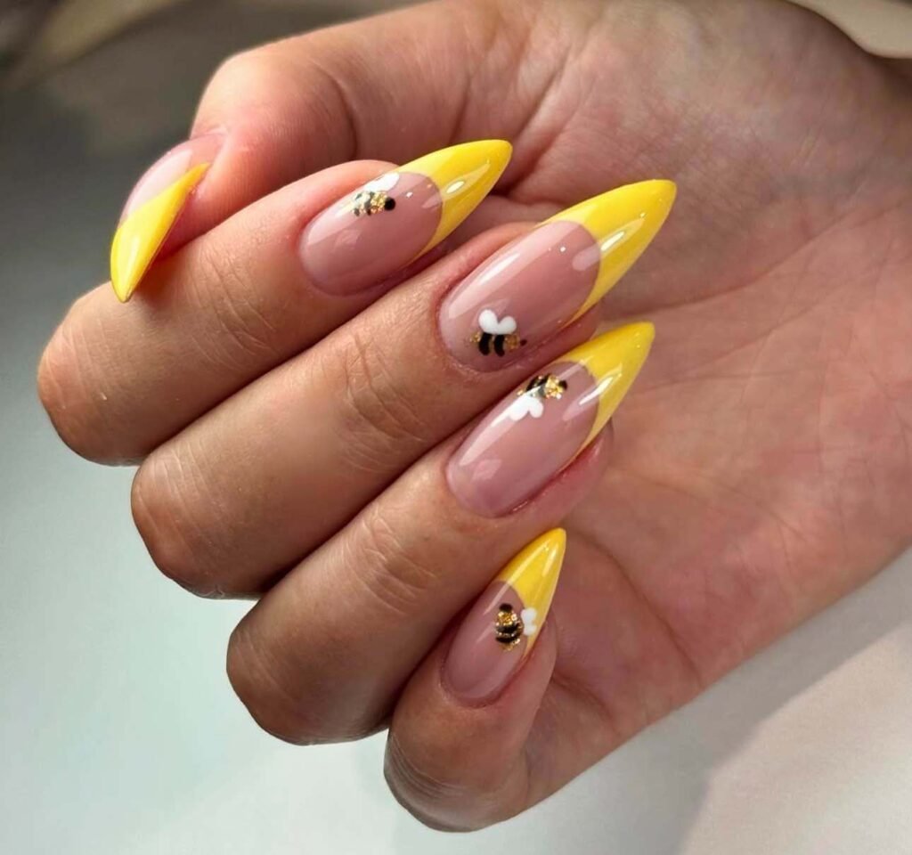 almond bee nail ideas