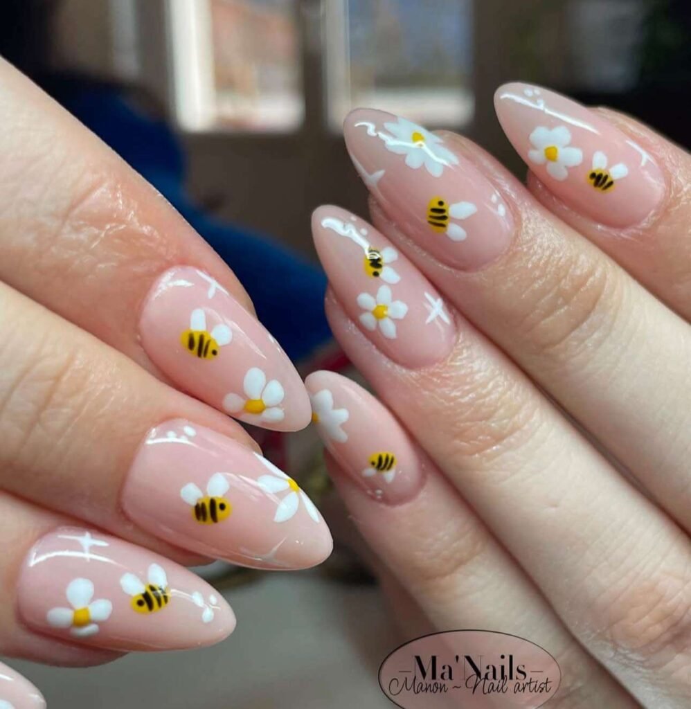 almond bee nail designs