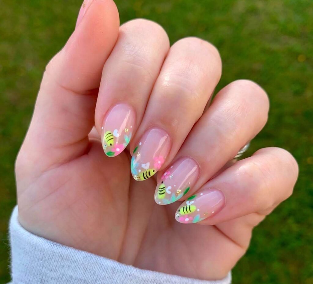 flowers and bees nails