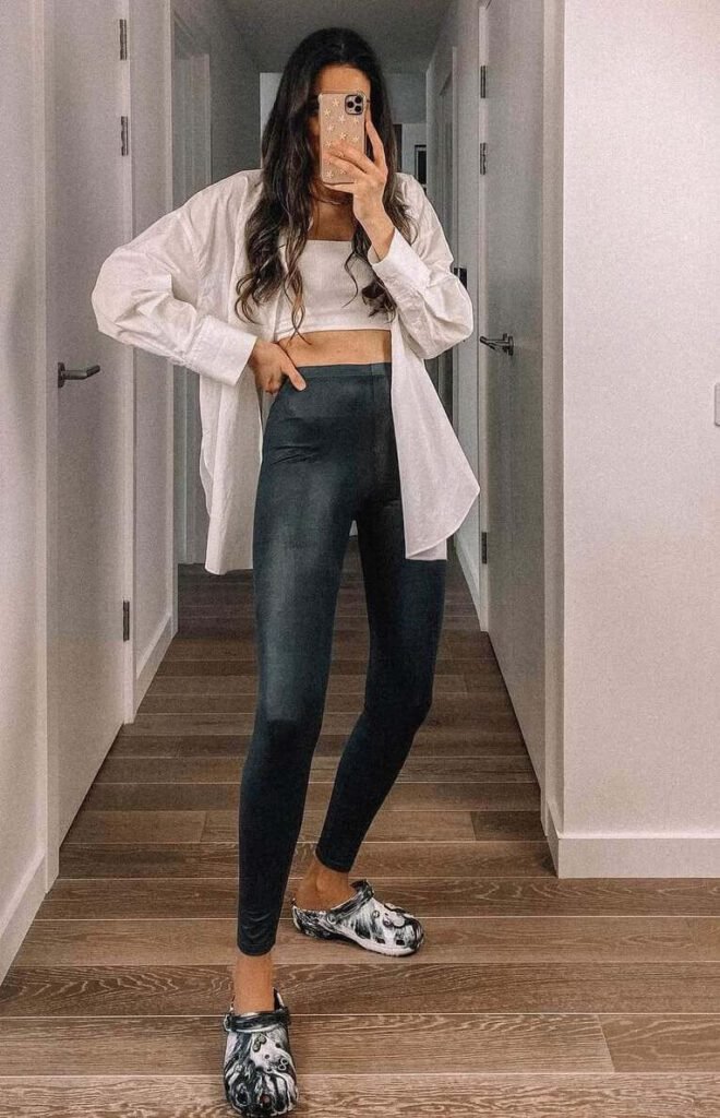 crocs outfit ideas with leggings