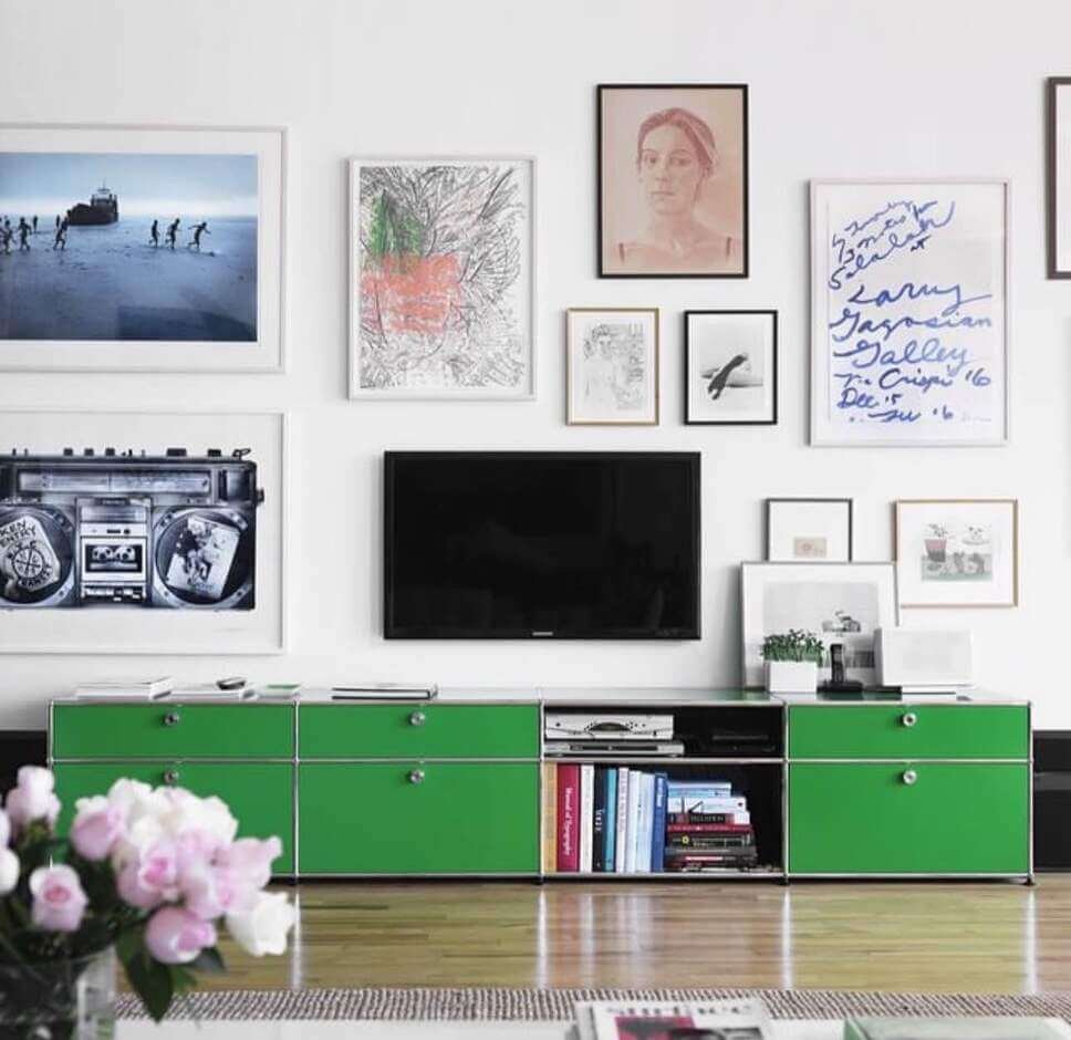 living room tv wall with a green console