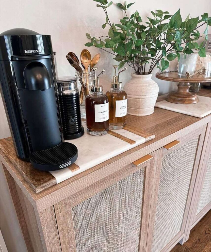 Nespresso coffee station on a cabinet