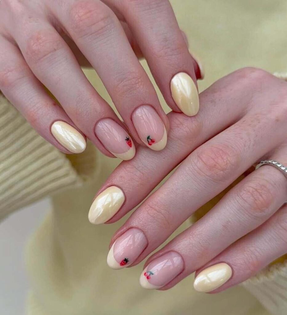 butter yellow and strawberry nails