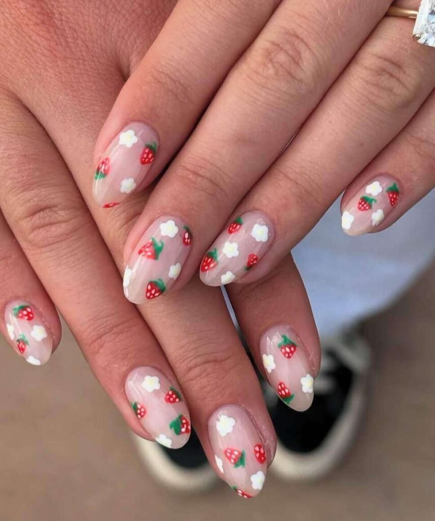 white strawberry nail designs