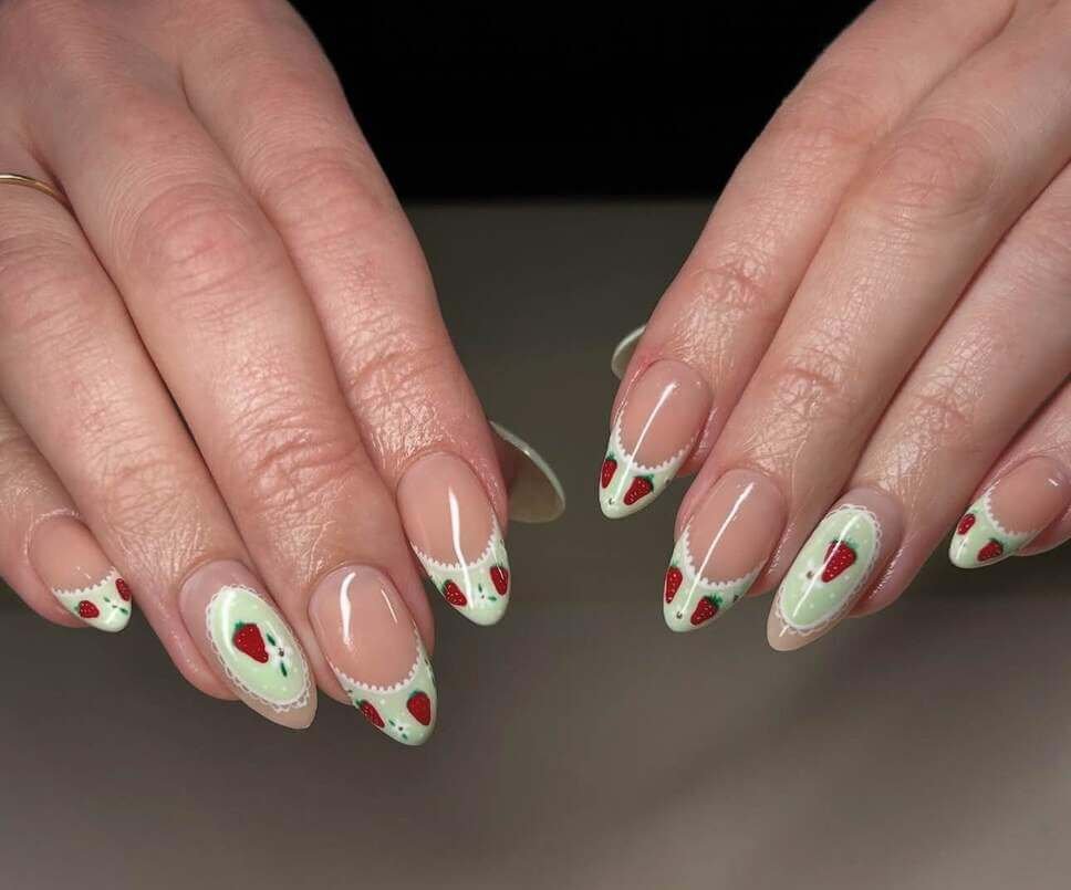 mint green strawberry nails
