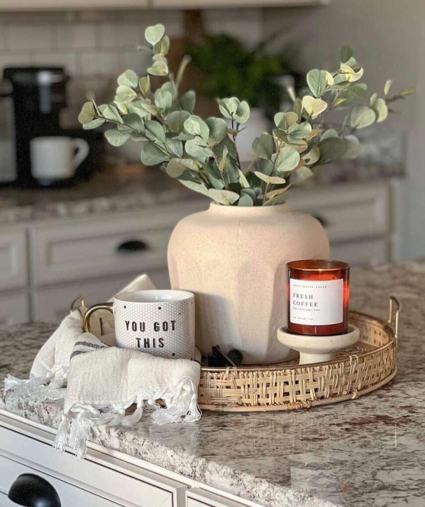 woven tray kitchen island decor
