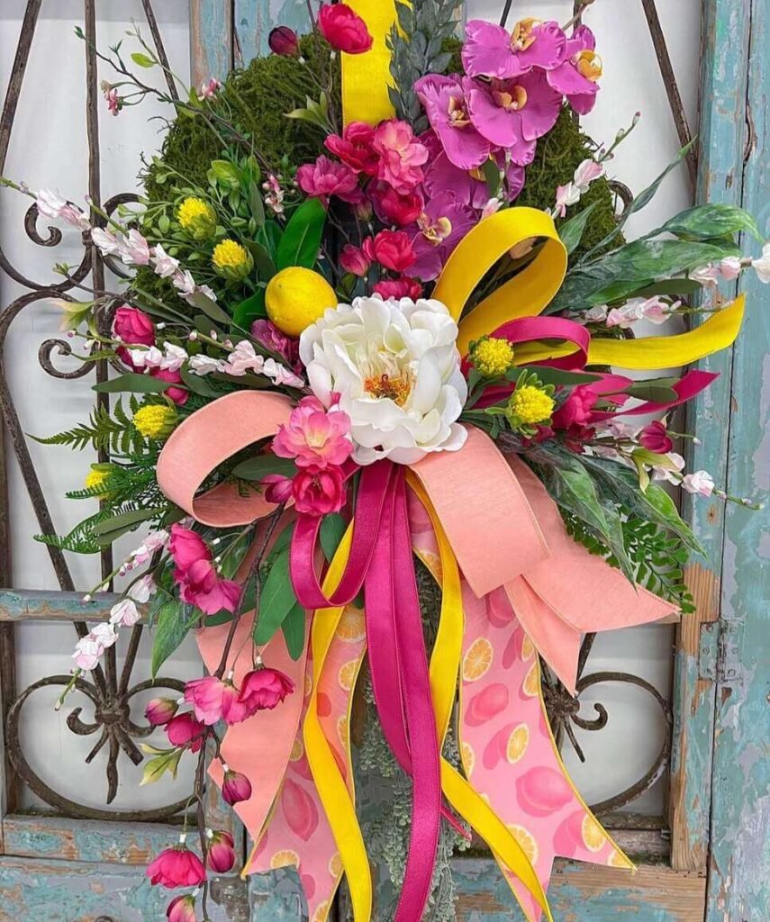 summer wreath with a ribbon