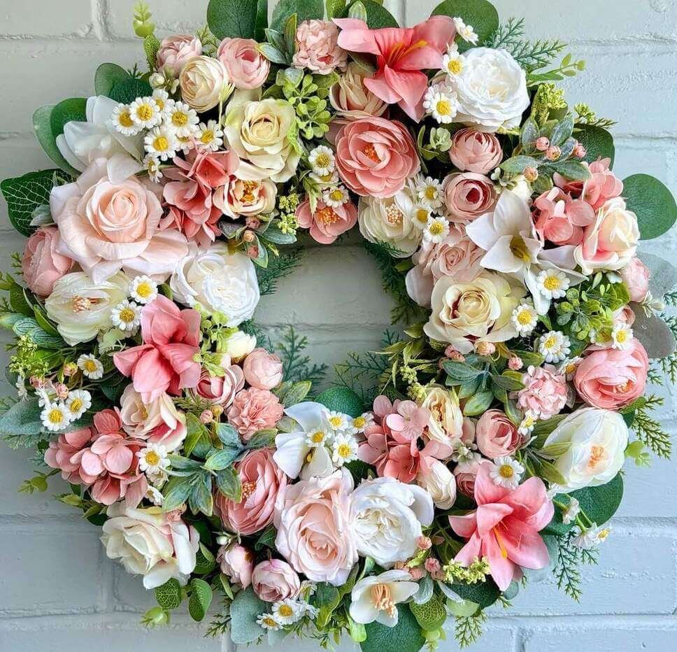 white and pink summer wreath ideas