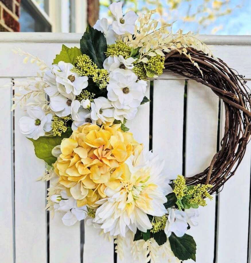 yellow and white summer wreath