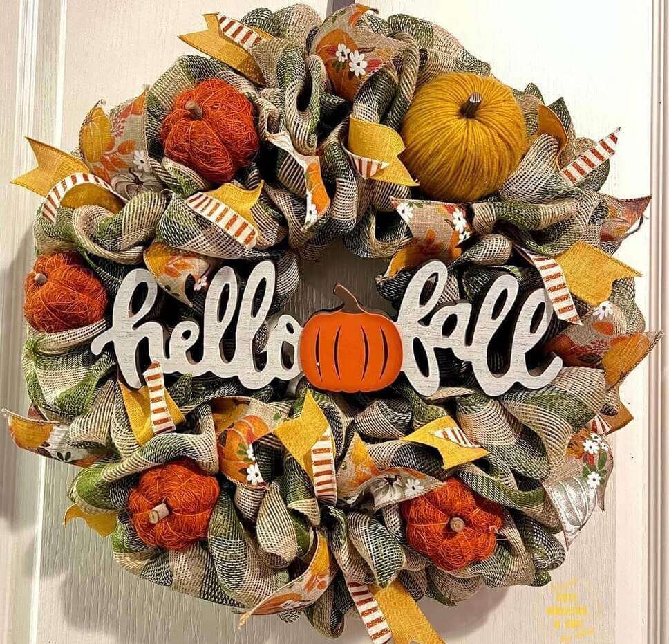 fall wreath with a hello sign