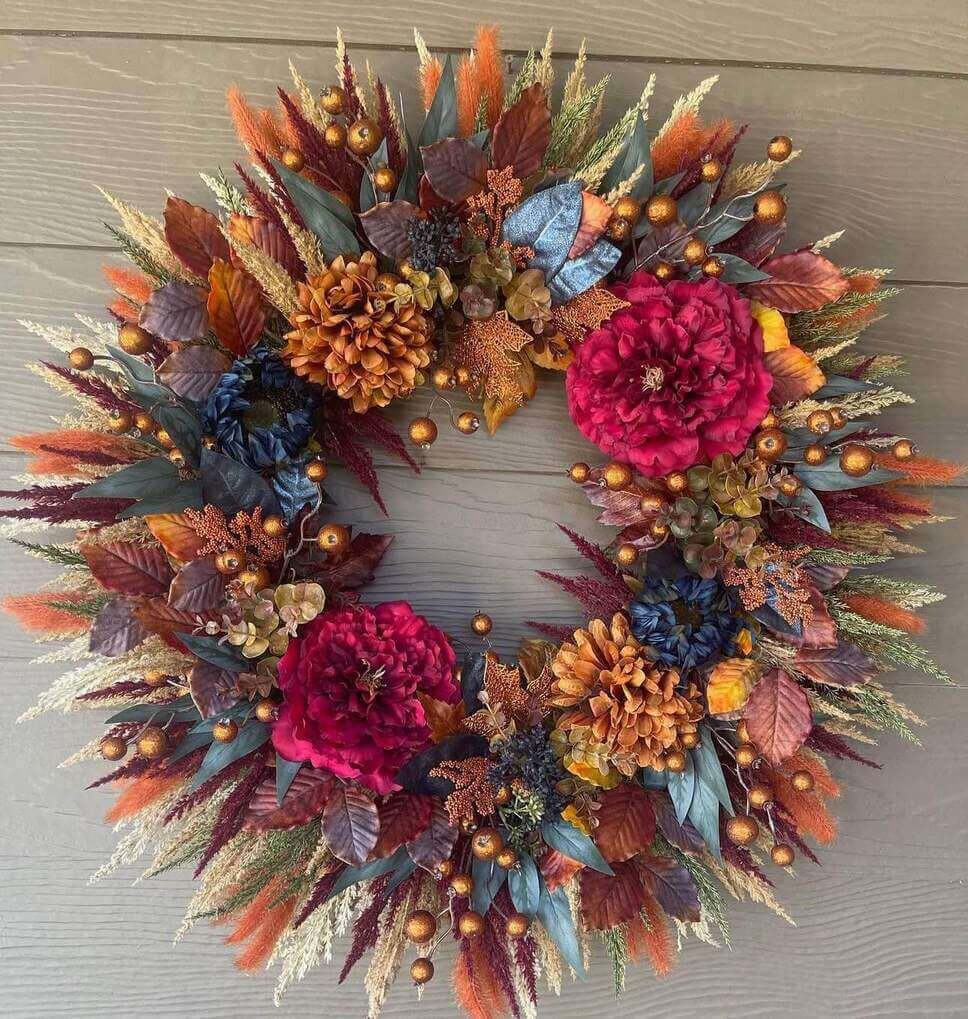fall wreath ideas with dry flowers