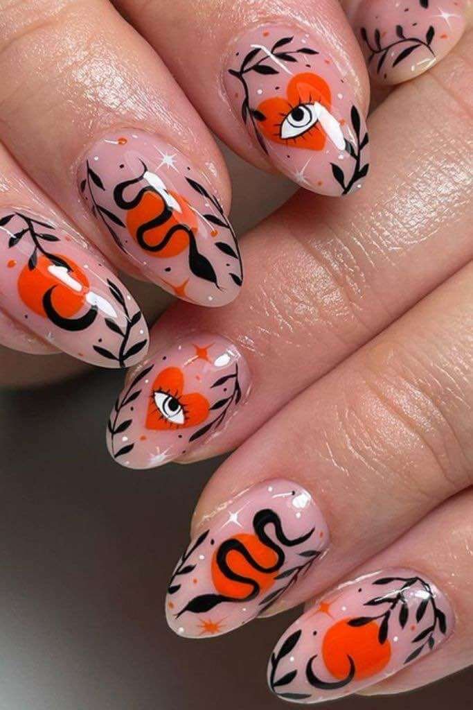 halloween nail designs orange and black
