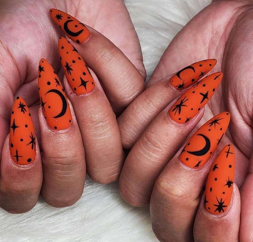 black and orange halloween nails