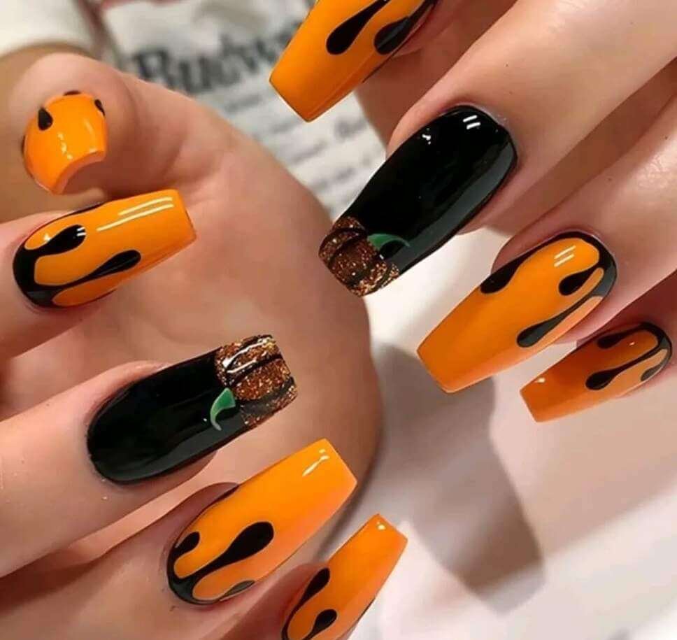 halloween nail designs orange and black