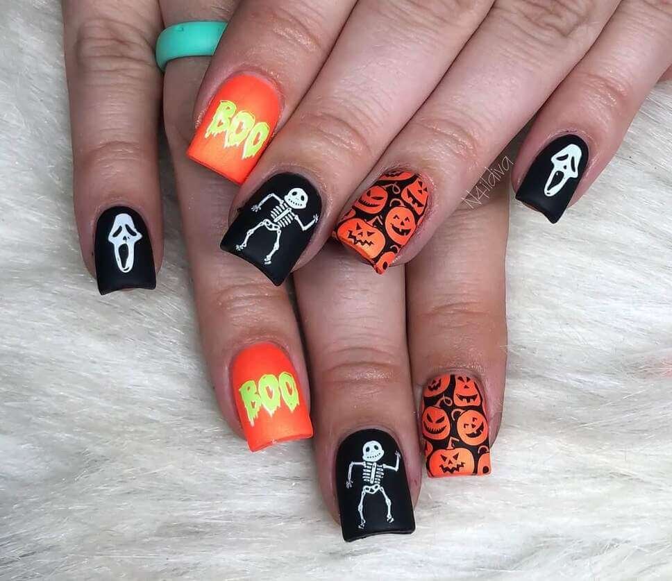 halloween nail designs orange and black
