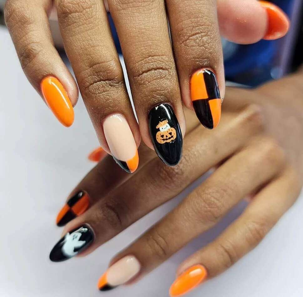 halloween nail designs orange and black