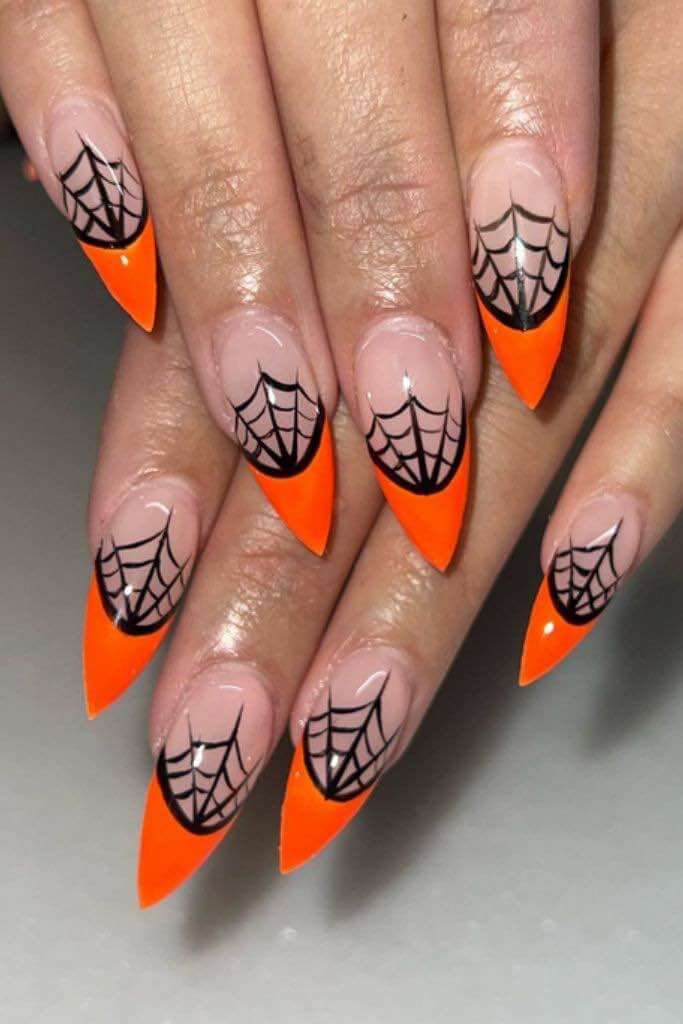 stiletto black and orange Halloween nails