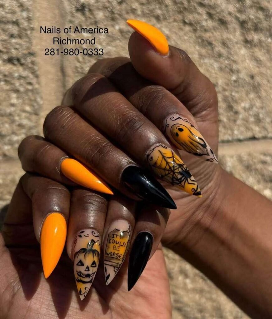 halloween nail designs orange and black