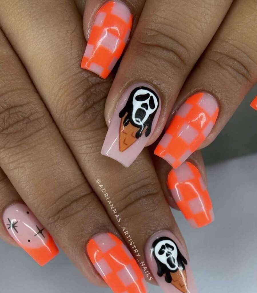 coffin halloween nails black and orange