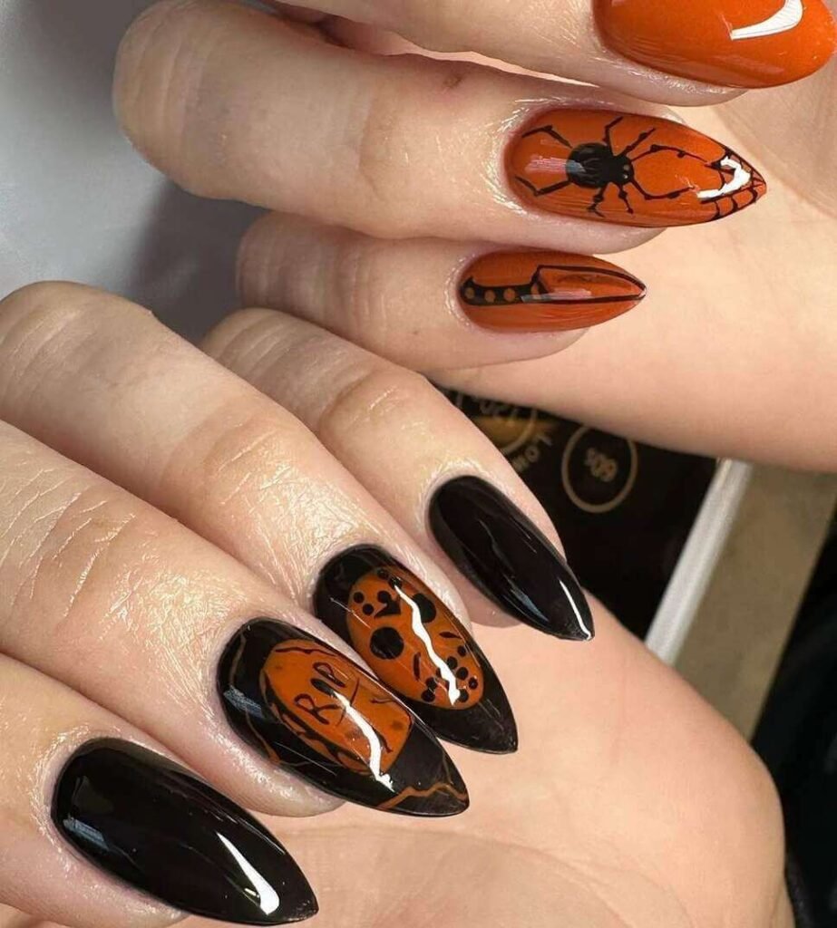 black and orange Halloween nail ideas