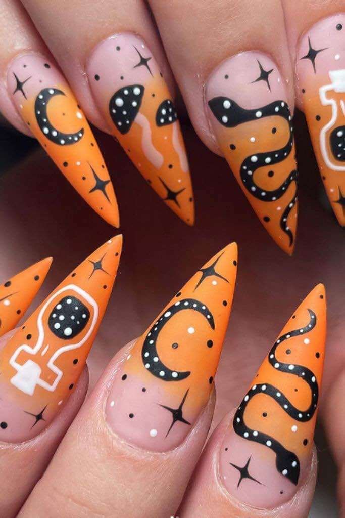 halloween nail designs orange and black