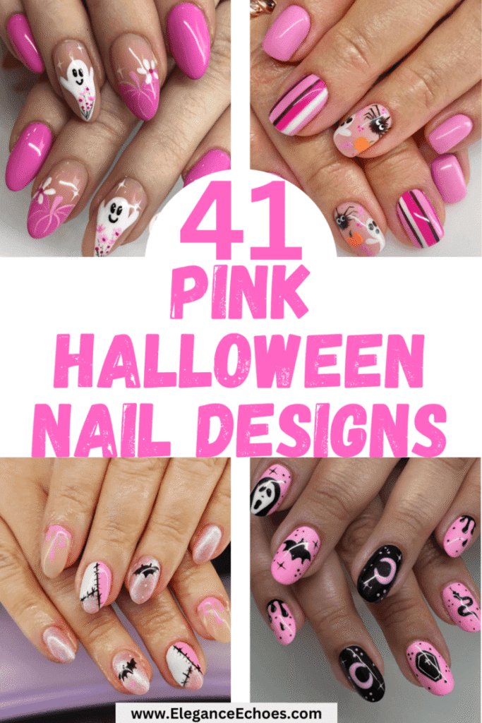 pink Halloween nail designs