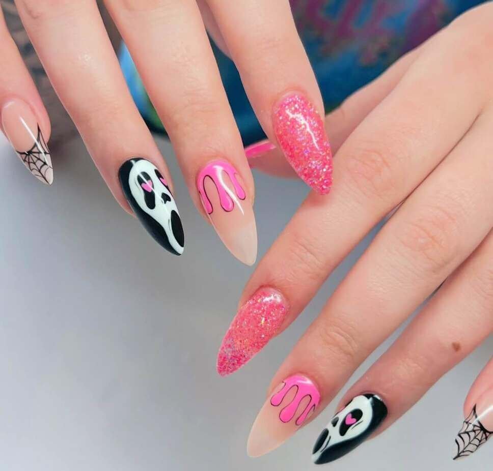 pink halloween scream nails